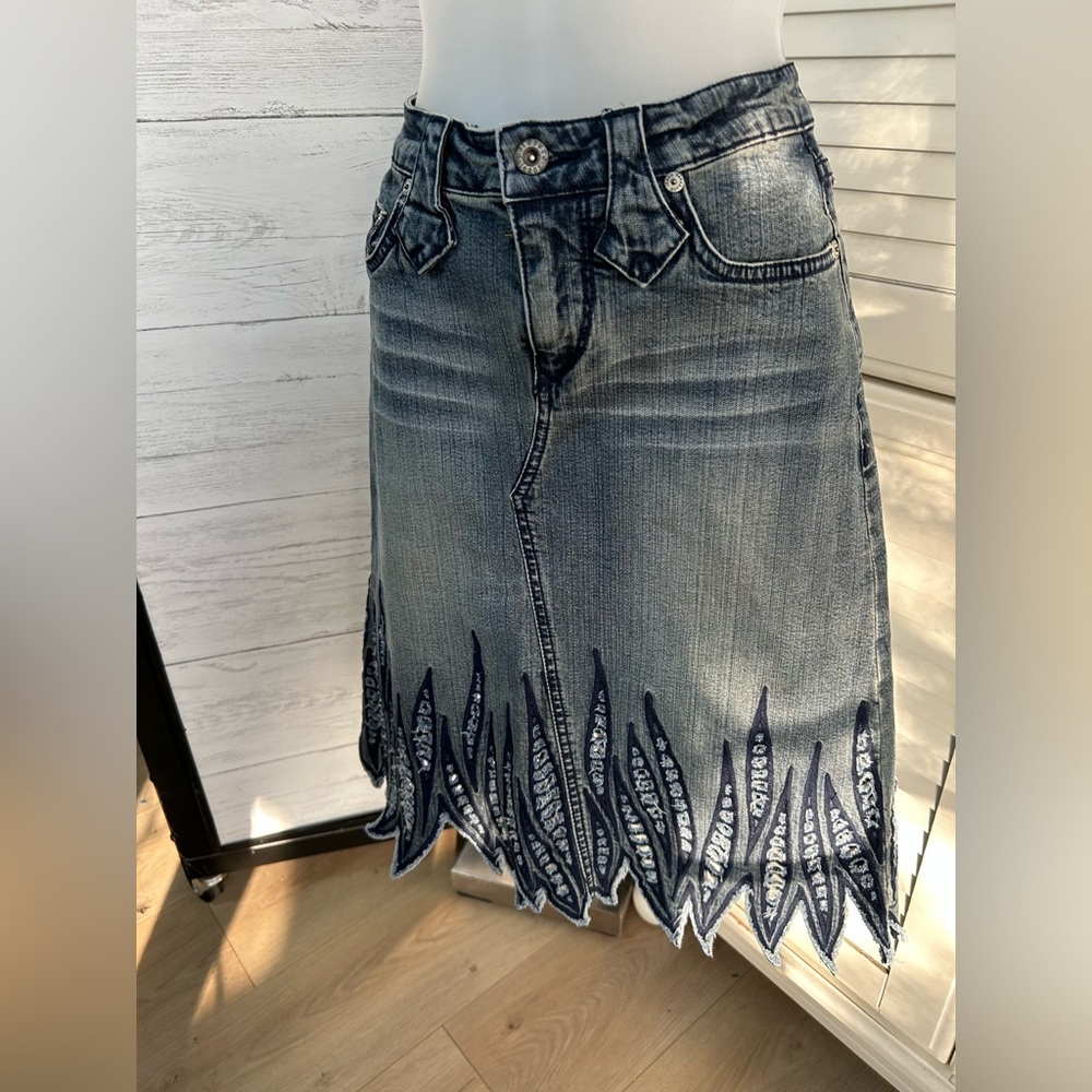 Parasuco Distressed Denim Pencil Skirt - Picture 1 of 7